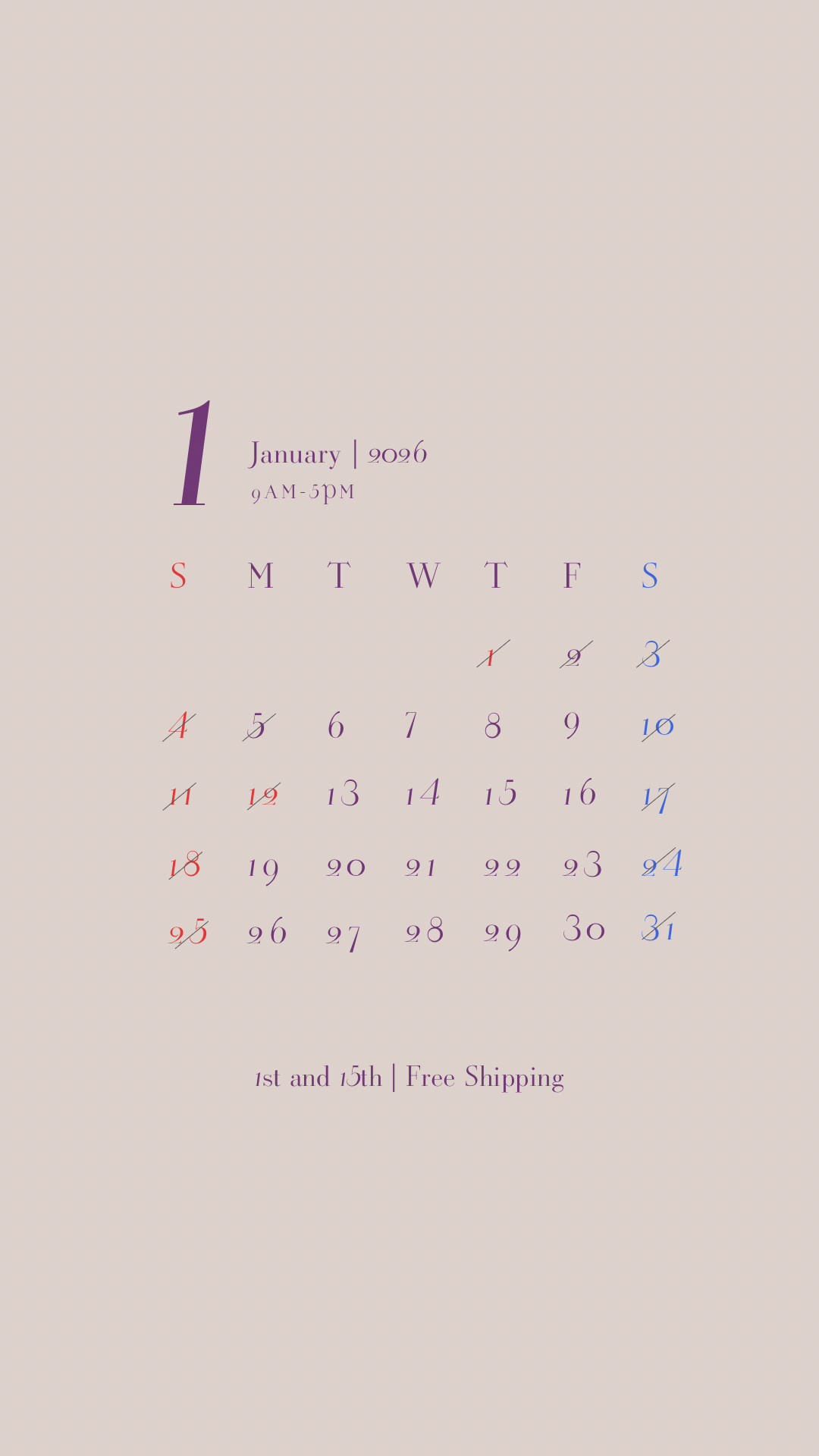 1月営業カレンダー