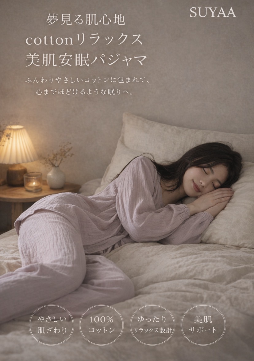 cotton100%  包まれる肌心地 ナチュラルリラックス美肌安眠パジャマシリーズ