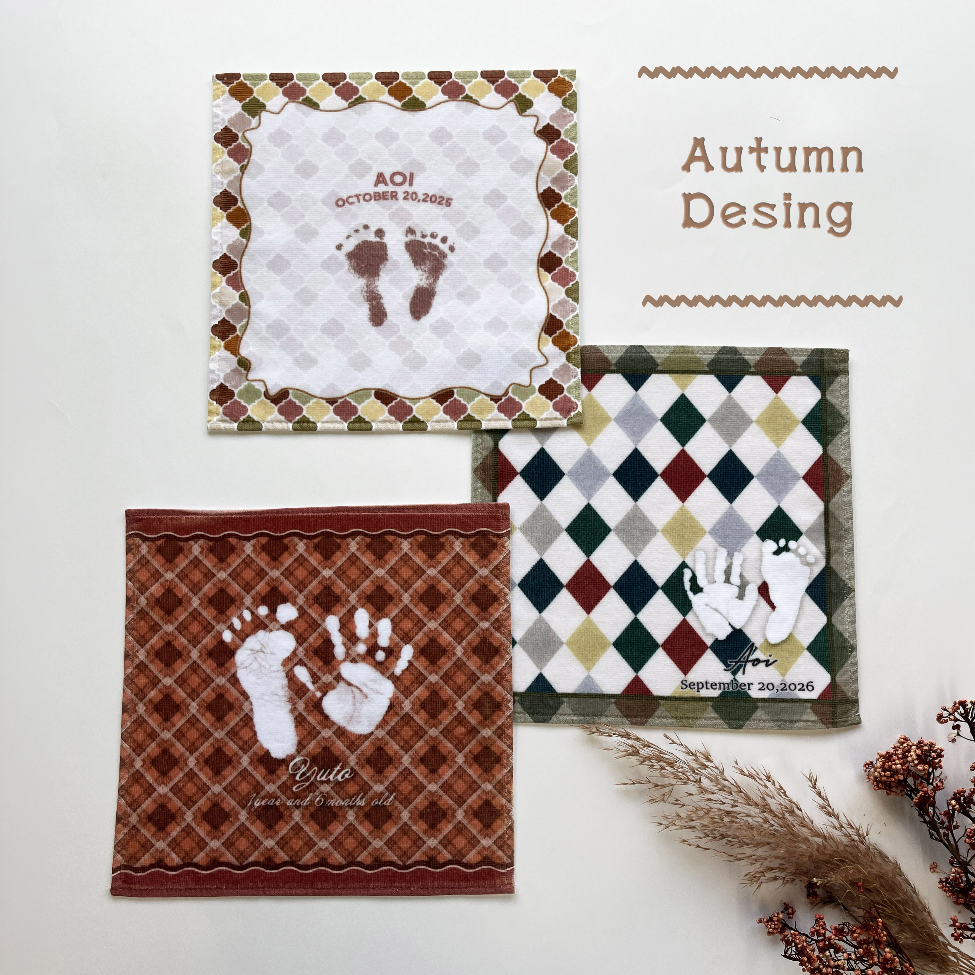 【期間限定】Autumn Design 手形足形ハンカチご注文受付中！