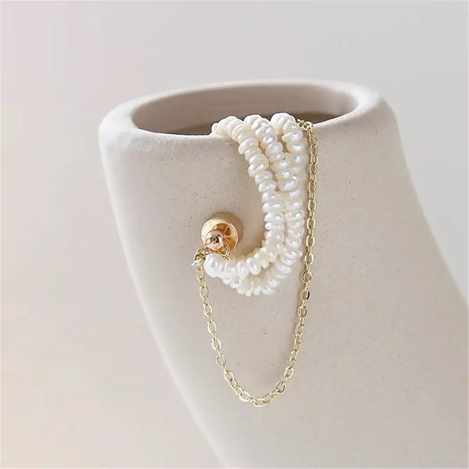 淡水バロックパール 3連 ゴールドチェーン イヤーカフ イヤリング