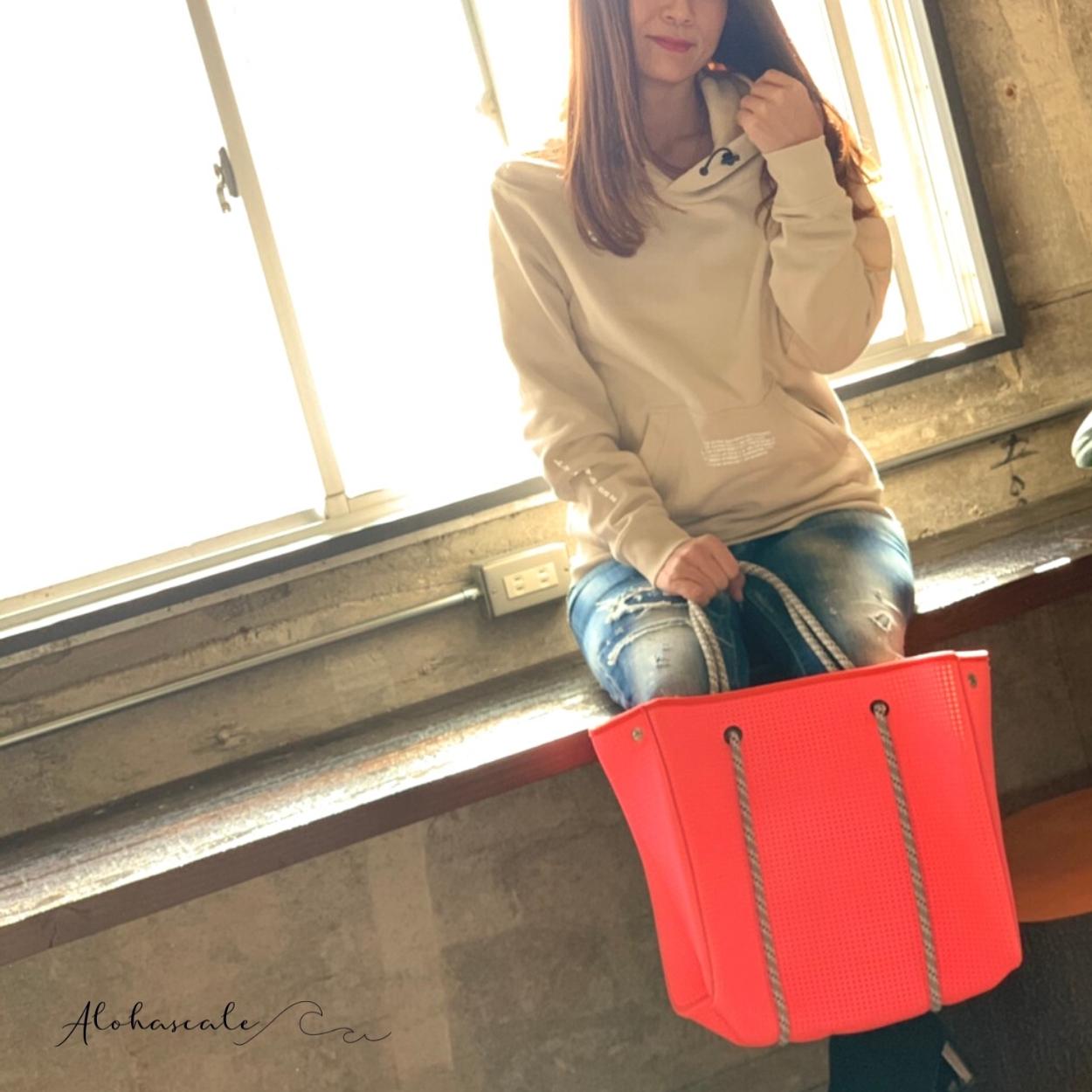 ネオプレンMトートバッグ♡ピンク×ベージュ♡再入荷
