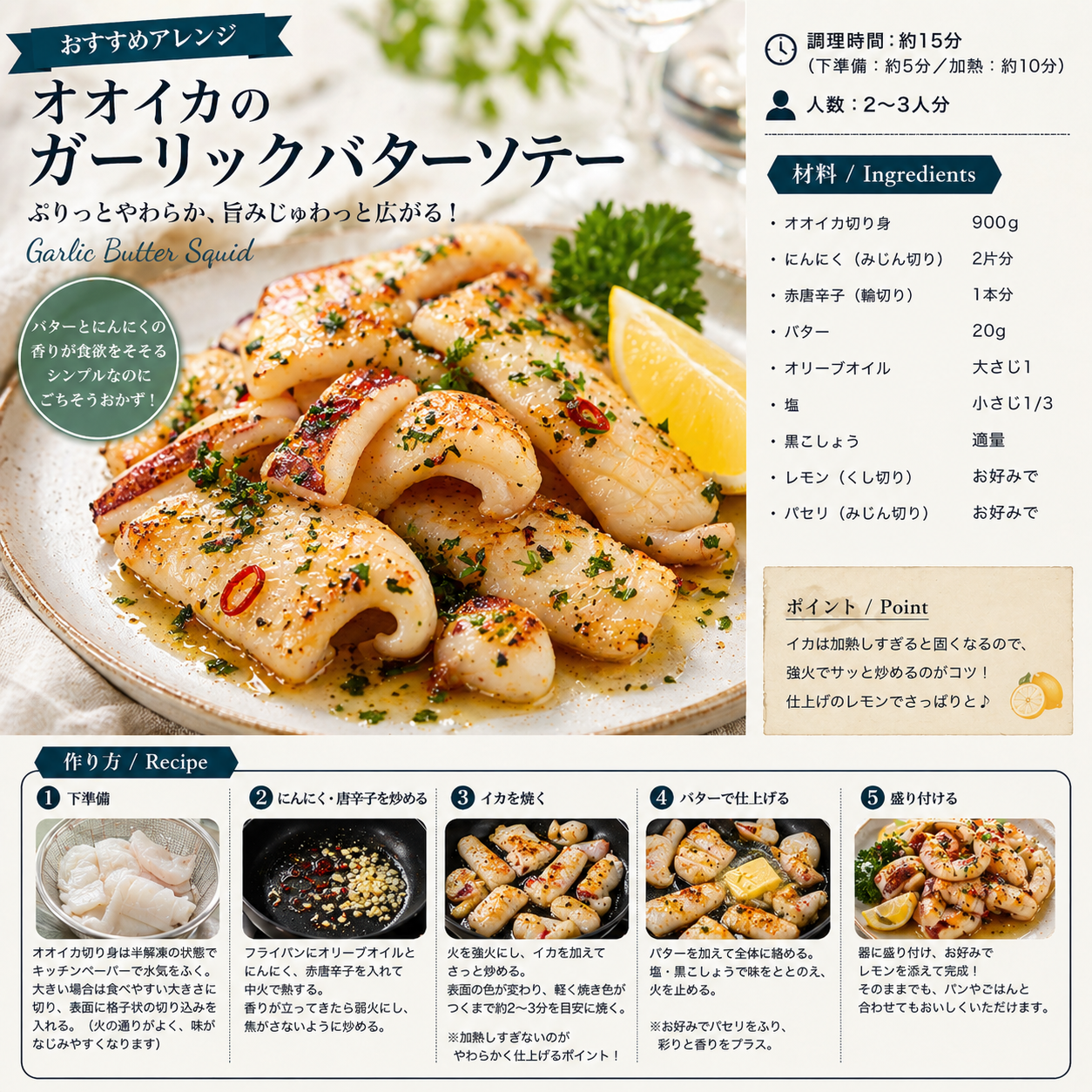 オオイカのガーリックバターソテー