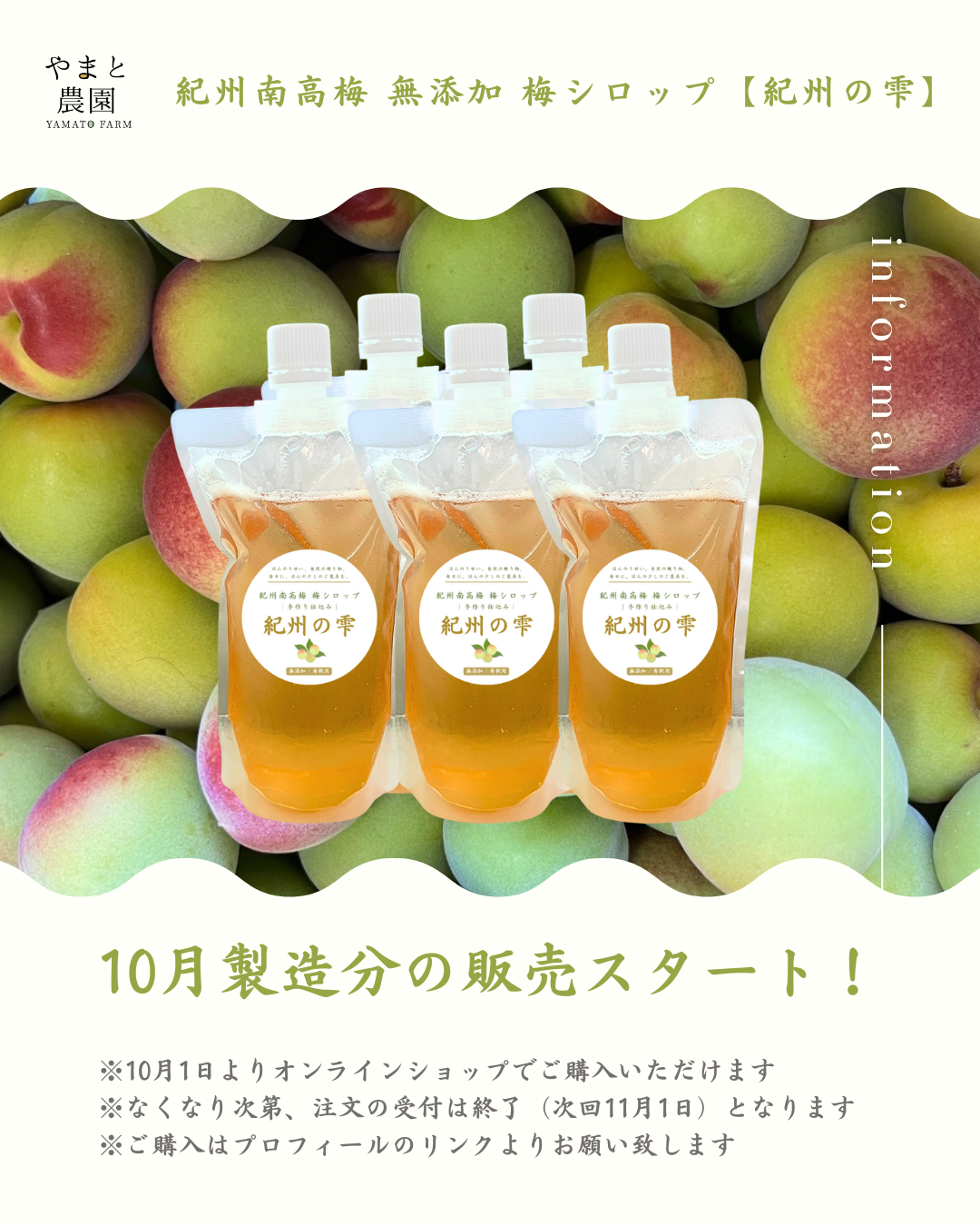 ✨10月分 梅シロップのご案内✨