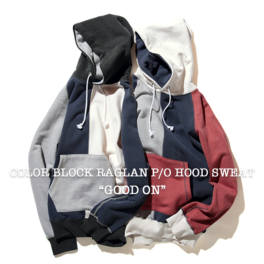 数量限定【Good On】COLOR BLOCK RAGLAN P/O HOOD SWEAT