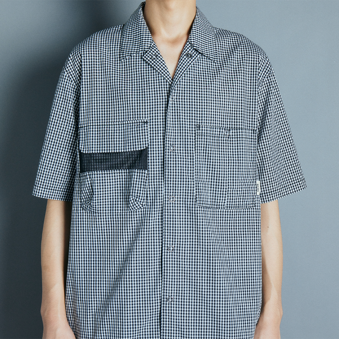 NEW!!【UOS】CHECKERED STRETCH OPEN COLLAR SHIRT