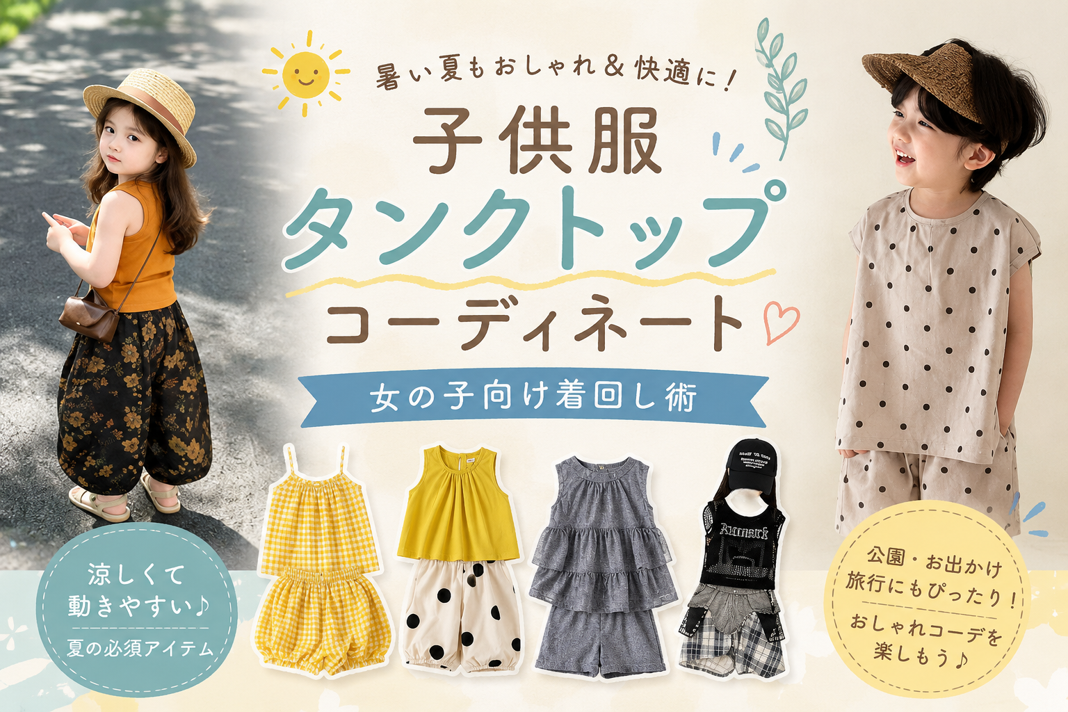 子供服タンクトップコーディネート｜暑い夏もおしゃれ＆快適に！女の子向け着回し術