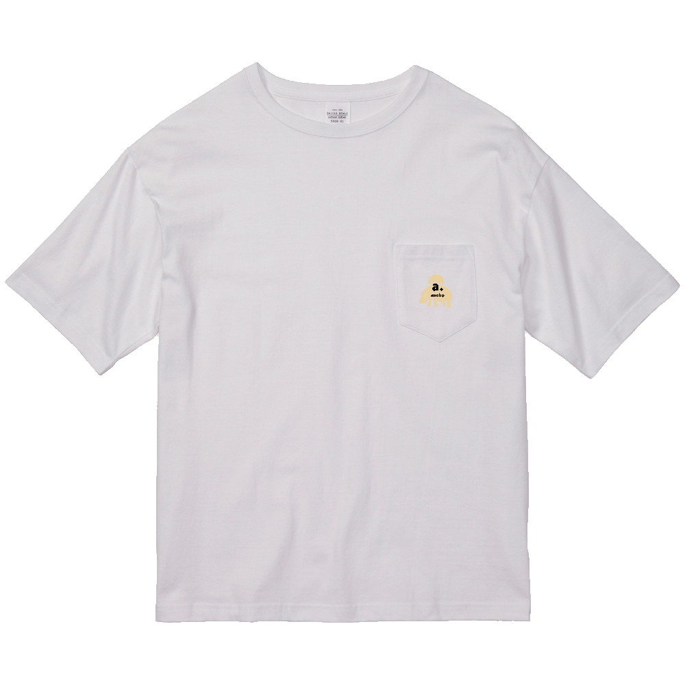 カバ親子+アソボー。ビッグシルエットTシャツ。ホワイト。No.2106。ポケット付