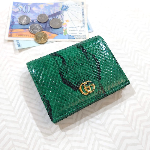 【GUCCI】 グッチ GGマーモント ダブルG パイソン レザー ミニ財布 コンパクトウォレット.
