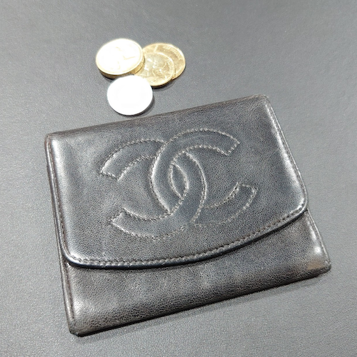 【CHANEL】シャネル ココマークステッチ コインケース ブラック.
