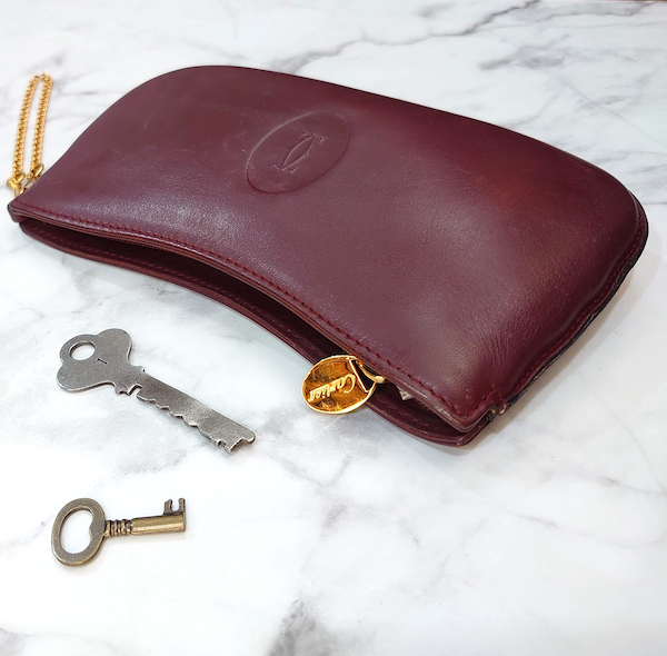 【Cartier】 カルティエ マストライン チェーンポーチ ヴィンテージ ボルドー.