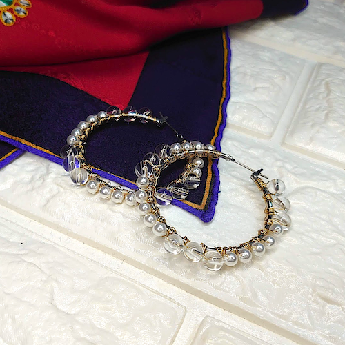 【ハンドメイド・アクセサリー】チェコパール フープピアス.