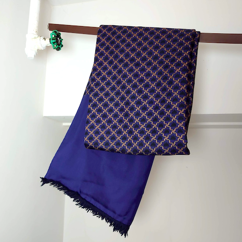 HERMES エルメス リバーシブルマフラー ブルー.