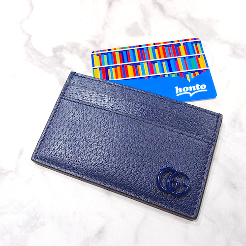 GUCCI グッチ GGマーモント ダブルG カードケース パスケース レザー ネイビー.