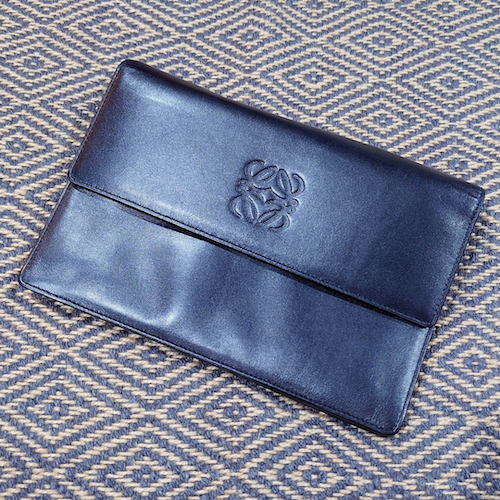 ヴィンテージ LOEWE アナグラム セパレート ポーチ ミニ クラッチバッグ レザー.