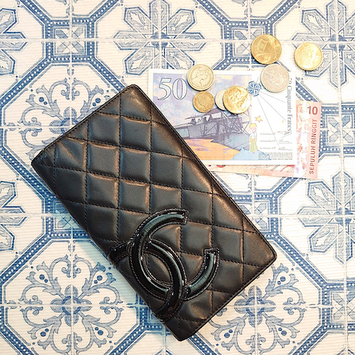 【CHANEL】 シャネル カンボンライン ココマーク ロングウォレット.
