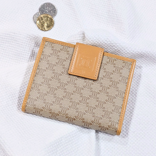 CELINE セリーヌ がま口 財布 二つ折り マカダムパターン ベージュ オールドセリーヌ.