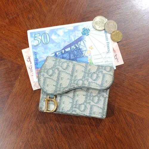 ChristianDior ディオール サドル 三つ折り財布 オブリーク グレー ミニ財布.