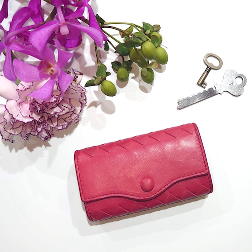 【BOTTEGA VENETA】  ボッテガ・ヴェネタ イントレチャート 5連キーケース レッド.