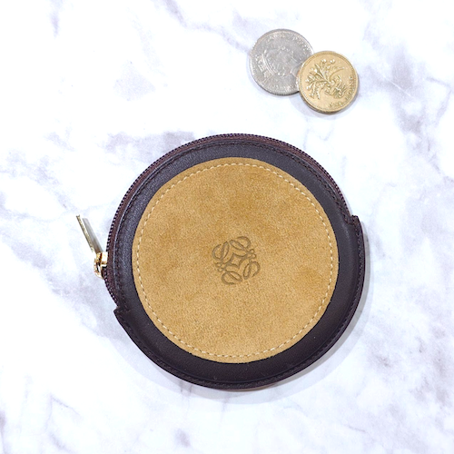 LOEWE ロエベ アナグラム ラウンド型 コインケース 小銭入れ スエード レザー ブラウン.