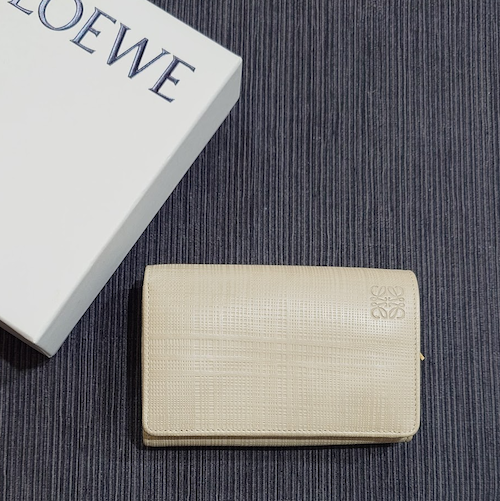 LOEWE ロエベ リネン アナグラム 二つ折り財布 ビルフォード & コインパース レザー.