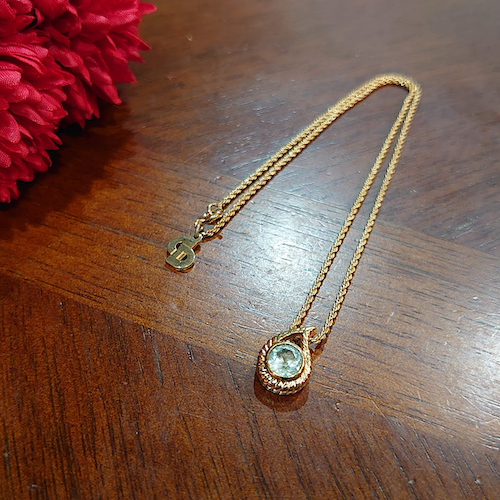 【Christian Dior】 クリスチャン ディオール ドロップトップ ゴールド ネックレス .
