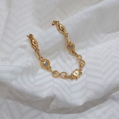 ヴィンテージ CELINE セリーヌ ブラゾン マカダム ラインストーン ブレスレット ゴールド.