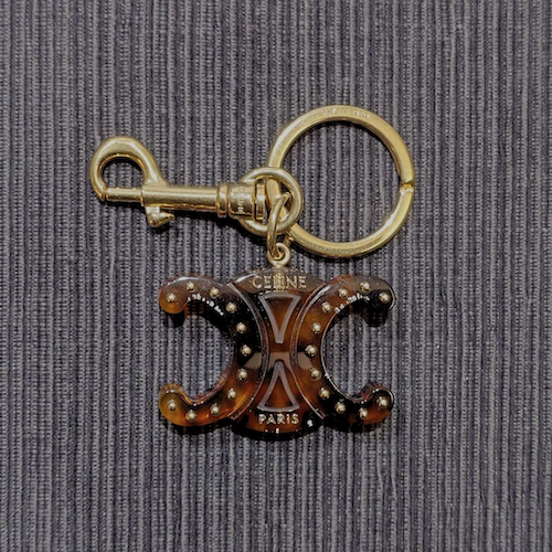 CELINE セリーヌ トリオンフ キーリング チャーム キーホルダー ブラウン べっ甲調.