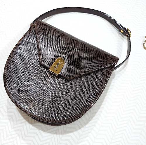 【Yves Saint Laurent 】YSL リザード レザー ショルダーバッグ.