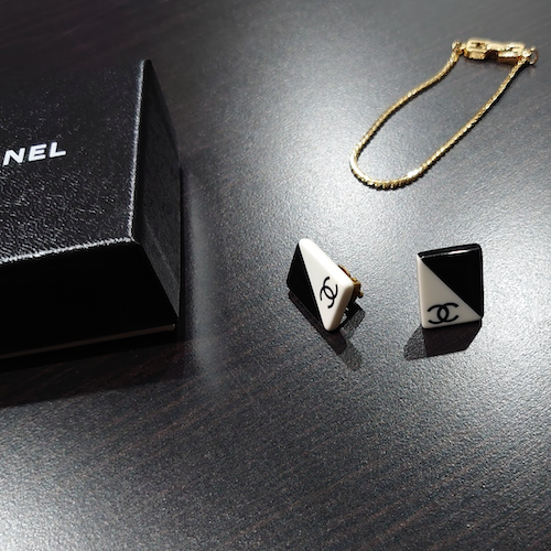 CHANEL シャネル イヤリング ココマーク スクエア モノトーン オールドシャネル ヴィンテージ