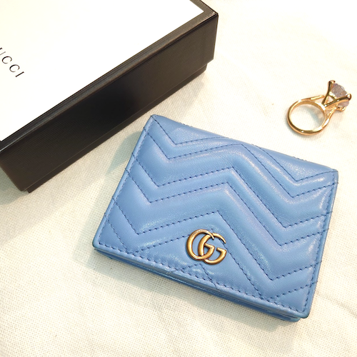 【GUCCI】 グッチ GGマーモント カードケース ブルー.