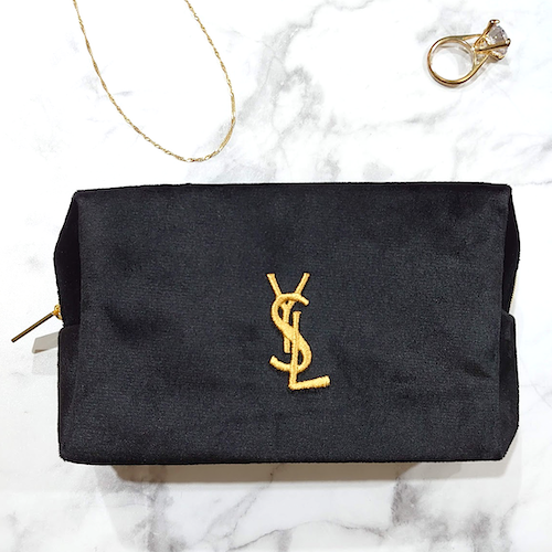 Yves Saint Laurent YSL ポーチ ブラック ベロア YSLロゴ ゴールド.