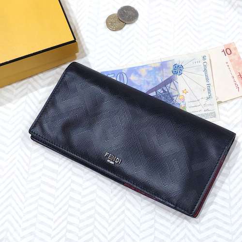 FENDI フェンディ シャドー 長財布 二つ折り ロングウォレット レザー ブラック レッド.