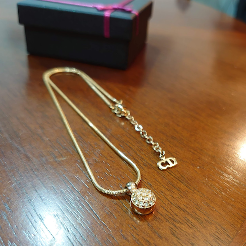 【Christian Dior】  CD ラインストーン ゴールド ネックレス.