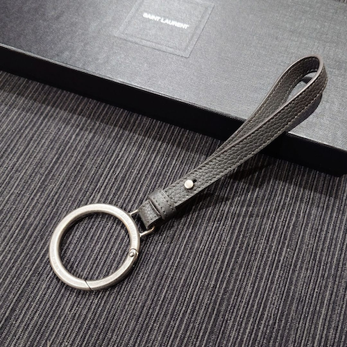 SAINT LAURENT サンローラン キーリング バッグチャーム グレー レザー.