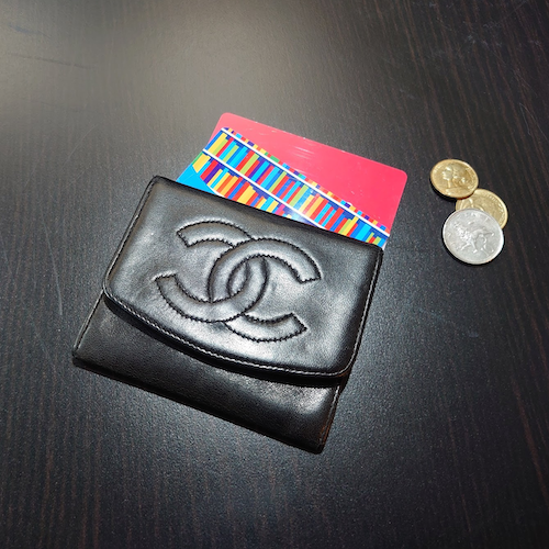【CHANEL】ココステッチ ラムスキン コインケース カードケース ブラック オールドシャネル.