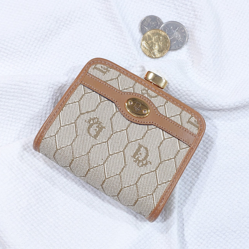 Dior がま口 財布 小銭入れ コインケース Diorロゴ ハニカム ゴールド ベージュ.