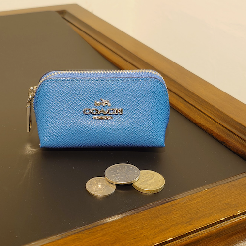 COACH コーチ レザー 三角 ミニ ポーチ コインケース  H1544 ピーコック ブルー.
