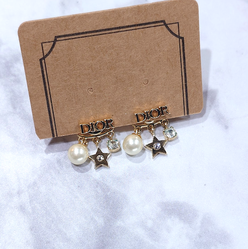 Dior ディオール ロゴ ピアス パール スター クリスタル ゴールド スウィング.