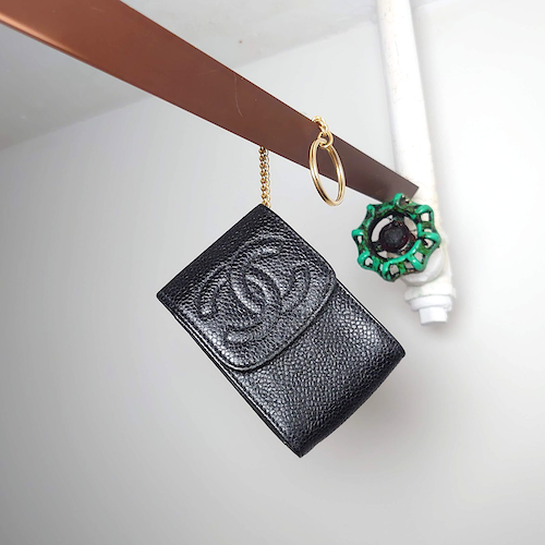 【CHANEL】シャネル キーケース ミニポーチ ココマーク ブラック 黒 キャビアスキン.