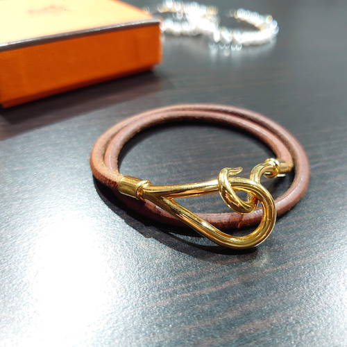 HERMES エルメス  ジャンボチョーカー ブラウン ゴールド金具 ブレスレット.