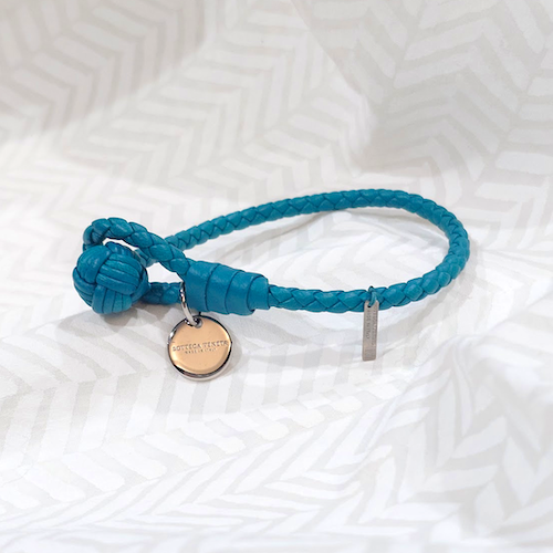 BOTTEGA VENETA ボッテガ ヴェネタ イントレチャート レザー ブレスレット ターコイズ