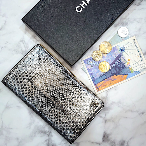 【CHANEL】シャネル リアルパイソン パイソン シルバー ロングウォレット.