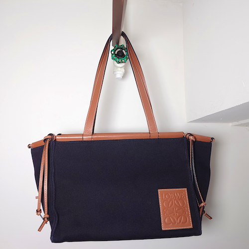 LOEWE ロエベ クッショントート スモール トートバッグ キャンバス レザー ブラック 黒.