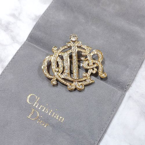 Christian Dior クリスチャン ディオール エンブレム ブローチ ラインストーン.