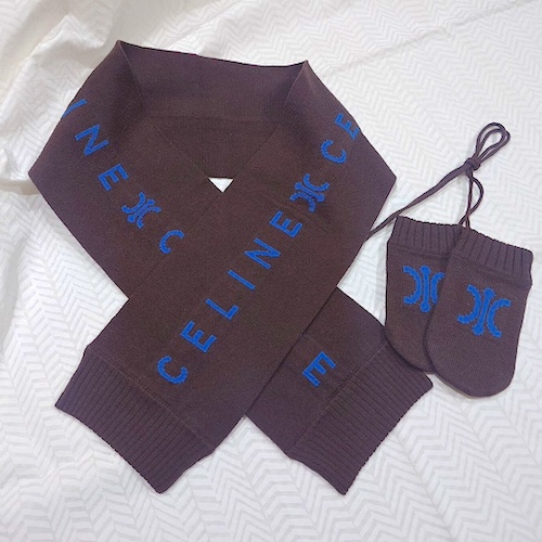 未使用 CELINE セリーヌ キッズ用 ニット手袋&マフラーセット.