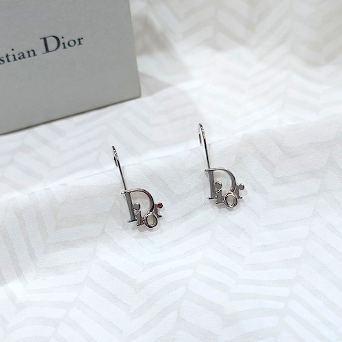 ChristianDior CD クリスチャン ディオール Diorロゴ フック ピアス シルバー.