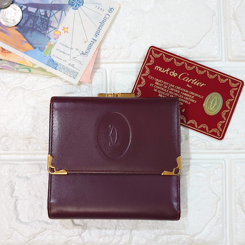 【Cartier】カルティエ マストライン 三つ折 がま口 財布 ヴィンテージ.