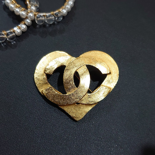 【CHANEL】シャネル ハートブローチ ゴールド ヴィンテージ.