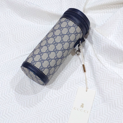 GUCCI グッチ ボトルカバー ボトルケース GGスプリームキャンバス レザー グレー ネイビー.