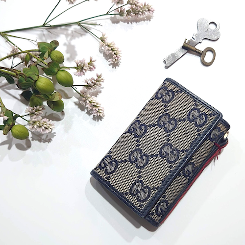 【GUCCI】グッチ GG柄 シェリーライン 6連キーケース ネイビー.